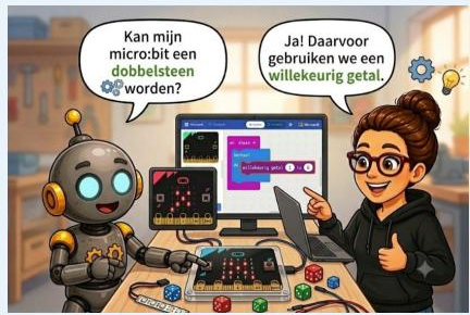 Robot vraagt of de micro:bit een dobbelsteen kan worden