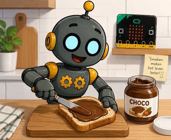 Robot smeert choco op een boterham