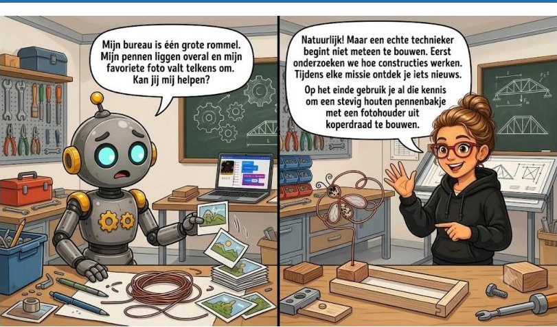Robot en leerkracht in de werkplaats