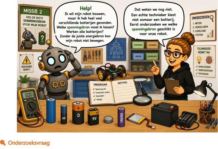 Welke spanningsbron laat de robot werken?