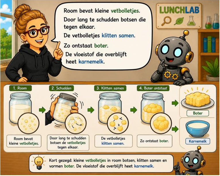 Room, schudden, klitten samen, boter uitnemen